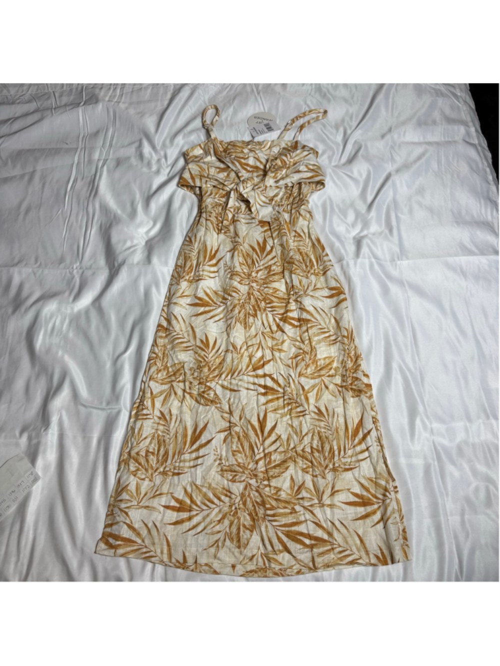 Women's Lost + Wander Midi Dress XS Beige Brown Leaf Print